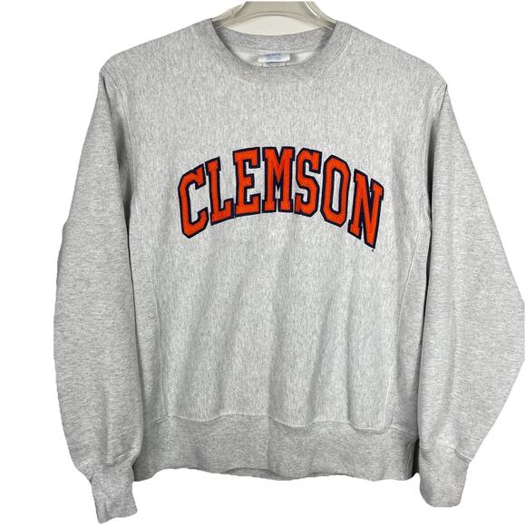 Vintage Champion Reverse Weave Sweatshirt Size Medium Gray Clemson Crew Neck - Picture 1 of 9